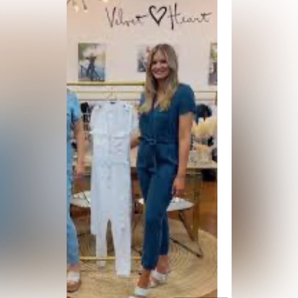 Velvet Heart Sz L Navy / Dark blue Short Sleeve Zip-Up Jumpsuit belted tencel